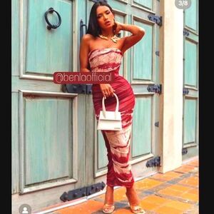 RED MARBLE TULLE CORSET MIDI DRESS ZARA MARBLE Red